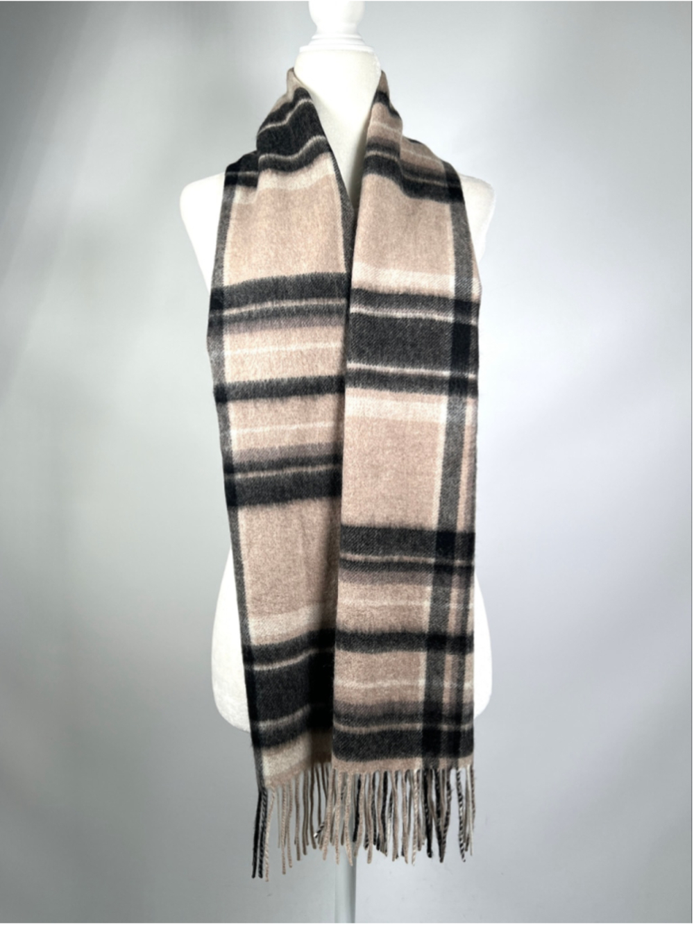 Lochmere Wimabs Scarf Plaid Scarf One Size Beige Black Merino Cashmere Blend